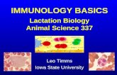 IMMUNOLOGY BASICS Lactation Biology Animal Science 337 Leo Timms Iowa State University.