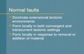 Normal faults Dominate extensional tectonic environments Form locally in both convergent and transcurrent tectonic settings Form locally in response to.