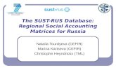 The SUST-RUS Database: Regional Social Accounting Matrices for Russia Natalia Tourdyeva (CEFIR) Marina Kartseva (CEFIR) Christophe Heyndrickx (TML)