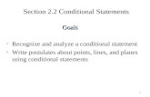 Section 2.2 Conditional Statements 1 Goals Recognize and analyze a conditional statement Write postulates about points, lines, and planes using conditional.