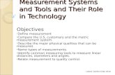 Measurement Systems and Tools and Their Role in Technology Objectives Define measurement Compare the U.S. customary and the metric measurement system.