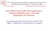 The Ohio State University Nonequilibrium Thermodynamics Laboratory Pure Rotational CARS Thermometry in Nanosecond Pulse Burst Air and Hydrogen-Air Plasmas.