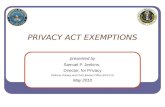 PRIVACY ACT EXEMPTIONS presented by Samuel P. Jenkins, Director, for Privacy Defense Privacy and Civil Liberties Office (DPCLO) May 2010.