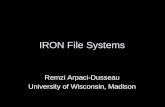 IRON File Systems Remzi Arpaci-Dusseau University of Wisconsin, Madison.