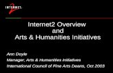 Internet2 Overview and Arts & Humanities Initiatives Ann Doyle Manager, Arts & Humanities Initiatives International Council of Fine Arts Deans, Oct 2003.