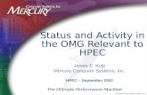 © 2002 Mercury Computer Systems, Inc. Status and Activity in the OMG Relevant to HPEC James E. Kulp Mercury Computer Systems, Inc. HPEC – September 2002.