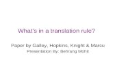 What’s in a translation rule? Paper by Galley, Hopkins, Knight & Marcu Presentation By: Behrang Mohit.