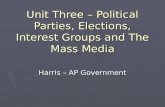 Unit Three – Political Parties, Elections, Interest Groups and The Mass Media Harris – AP Government.
