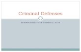 RESPONSIBILITY OF CRIMINAL ACTS Criminal Defenses.