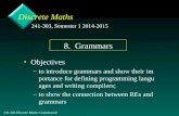 241-303 Discrete Maths: Grammars/8 1 Discrete Maths Objectives – –to introduce grammars and show their importance for defining programming languages and.