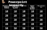 Powerpoint Jeopardy Distance and Midpoint Formulas Determine the linear equation SymmetryDomain, Range, Max/Mins, Inc/Dec Miscellaneous 10 20 30 40 50.