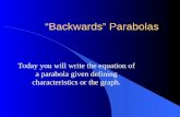 “Backwards” Parabolas Today you will write the equation of a parabola given defining characteristics or the graph.