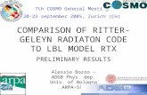 COMPARISON OF RITTER- GELEYN RADIATON CODE TO LBL MODEL RTX PRELIMINARY RESULTS Alessio Bozzo – ADGB Phys. dep. Univ. of Bologna ARPA-SIM 7th COSMO General.