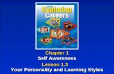 Chapter 1 Self Awareness Chapter 1 Self Awareness Lesson 1.3 Your Personality and Learning Styles Lesson 1.3 Your Personality and Learning Styles.