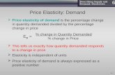 1 Describing Supply and Demand: Elasticities 6 6-1 Price Elasticity: Demand  Price elasticity of demand is the percentage change in quantity demanded.