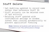 SpS Auditing updated to record name rather than reference Staff ID  Staff accounts can be deleted even if SpS activity  Deleting Staff updated with.