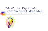 What’s the Big Idea? Learning about Main Idea Guiding Questions How do I define main idea? What are three ways to find the main idea? Why is locating.