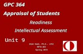GPC 364 Appraisal of Students Dean Owen, Ph.D., LPCC METU-NCC Spring 2015 Readiness Intellectual Assessment Unit 9.