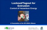 The Society of the Plastics Industry, Inc. Lockout/Tagout for Extrusion Control of Hazardous Energy A Presentation of the SPI-OSHA Alliance.