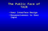 The Public Face of TAIR User Interface Design Responsiveness to User Input.
