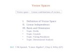 Vector Spaces I.Definition of Vector Space II.Linear Independence III.Basis and Dimension Topic: Fields Topic: Crystals Topic: Voting Paradoxes Topic: