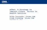 EChat: A Strategy to Improve Client Access to Health Services Alina Tarasenko, Intake PHN Cindy Fielding, Intake PHN September 25, 2014.
