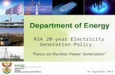 RSA 20–year Electricity Generation Policy. “Focus on Nuclear Power Generation” 19 September 2013.