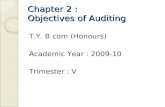 Chapter 2 : Objectives of Auditing T.Y. B com (Honours) Academic Year : 2009-10 Trimester : V.