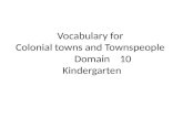 Vocabulary for Colonial towns and Townspeople Domain 10 Kindergarten.