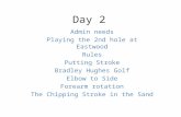 Day 2 Admin needs Playing the 2nd hole at Eastwood Rules Putting Stroke Bradley Hughes Golf Elbow to Side Forearm rotation The Chipping Stroke in the Sand.