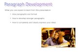 How paragraphs are formed How to develop stronger paragraphs How to completely and clearly express your ideas What you can expect to learn from this presentation: