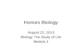 Honors Biology August 22, 2013 Biology The Study of Life Module 1.