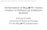 Performance of PHOBOS Vertex Finders in 200GeV pp Collisions at RHIC Richard S Hollis University of Illinois at Chicago For the PHOBOS Collaboration Fall.