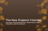 The New England Colonies Plymouth, Massachusetts Bay, Rhode Island, New Hampshire, and Connecticut.