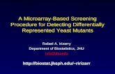 A Microarray-Based Screening Procedure for Detecting Differentially Represented Yeast Mutants Rafael A. Irizarry Department of Biostatistics, JHU rafa@jhu.edu.