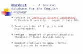 Wordnet - A lexical database for the English Language. Project at Cognitive Science Laboratory, Princeton University - began in late 80s.Cognitive Science.