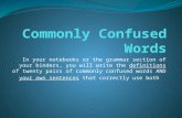 In your notebooks or the grammar section of your binders, you will write the definitions of twenty pairs of commonly confused words AND your own sentences.