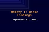 Memory I: Basic Findings September 17, 2009. Major Historical Landmarks Basic Phenomena –Hermann Ebbinghaus’ “Uber das Gedächtniss” (1885): first major.