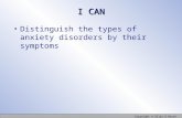 I CAN Distinguish the types of anxiety disorders by their symptoms Copyright © Allyn & Bacon 2007.