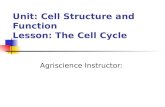 Unit: Cell Structure and Function Lesson: The Cell Cycle Agriscience Instructor: