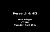Research & HCI Mike Krieger CS376 Tuesday, April 15th.