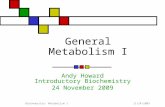 11/24/2009Biochemistry: Metabolism I General Metabolism I Andy Howard Introductory Biochemistry 24 November 2009.