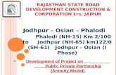 Jodhpur – Osian – Phalodi Phalodi (NH-15) Km 2/100 to Jodhpur (NH-65) km122/0 (SH-61) Jodhpur – Osian (I Phase) RAJASTHAN STATE ROAD DEVELOPMENT CONSTRUCTION.