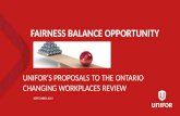 FAIRNESS BALANCE OPPORTUNITY UNIFOR’S PROPOSALS TO THE ONTARIO CHANGING WORKPLACES REVIEW SEPTEMBER 2015.