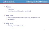 1 Intelligent Mail Direction  Today  POSTNET  Intelligent Mail Barcodes (optional)  May 2009  Intelligent Mail Barcodes: “Basic”, “Full Service”