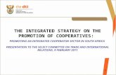1 THE INTEGRATED STRATEGY ON THE PROMOTION OF COOPERATIVES: PROMOTING AN INTEGRATED COOPERATIVE SECTOR IN SOUTH AFRICA PRESENTATION TO THE SELECT COMMITTEE.