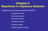 Chapter 5 Reactions in Aqueous Solution Classes of some chemical reactions in solution Combustion reactions Gas forming reactions Dissolution reactions.