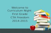 Welcome to Curriculum Night First Grade CTA Freedom 2014-2015.