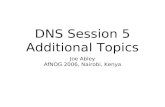 DNS Session 5 Additional Topics Joe Abley AfNOG 2006, Nairobi, Kenya.
