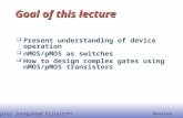 EE141 © Digital Integrated Circuits 2nd Devices 1 Goal of this lecture  Present understanding of device operation  nMOS/pMOS as switches  How to design.